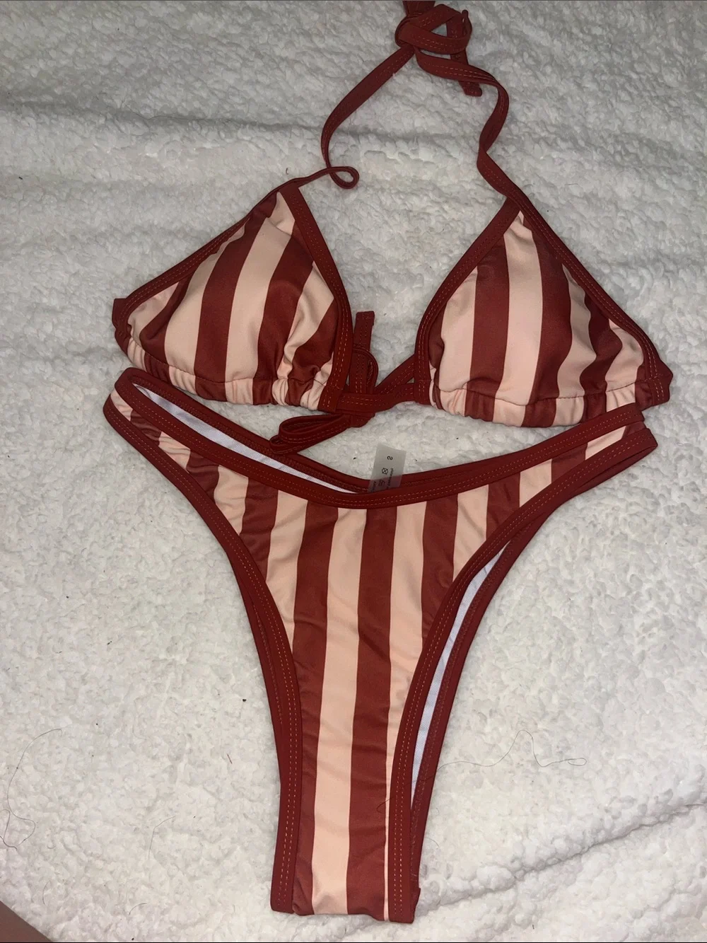Kids Striped Rust and Cream Bikini Set - Swim Top & Bottom